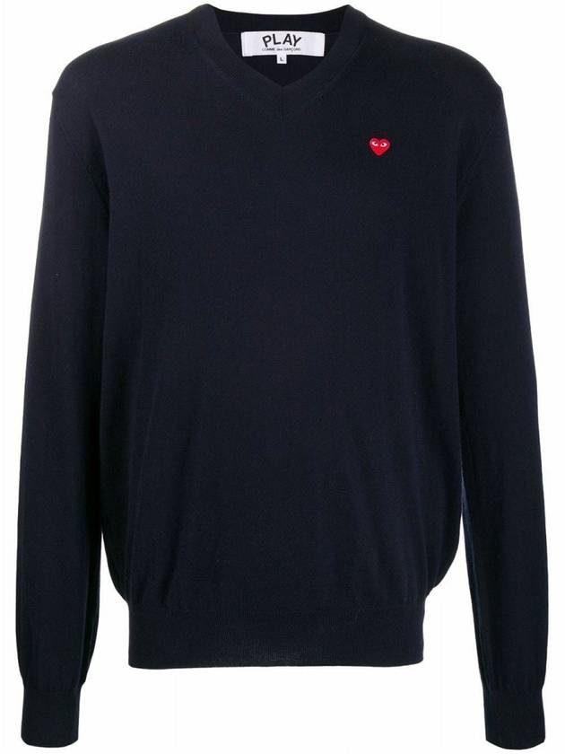 Play Men's Little Red Heart V-neck Knit Top Navy - COMME DES GARCONS - BALAAN 2