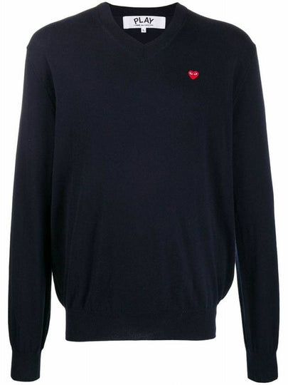 Red Heart Wappen V-Neck Knit Top Navy - COMME DES GARCONS - BALAAN 2