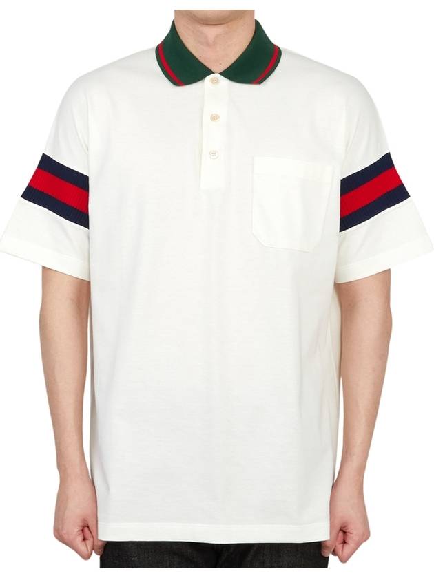 Web Cotton Jersey Short Sleeve Polo Shirt White - GUCCI - BALAAN 2