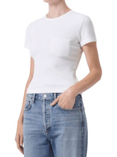 Agolde Ladies White Arlo Rib Pocket Tee, Size X-Small - AGOLDE - BALAAN 1