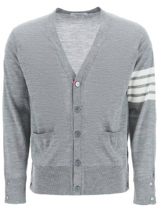 Men's Sustainable Classic Diagonal Wool Cardigan Medium Grey - THOM BROWNE - BALAAN 5