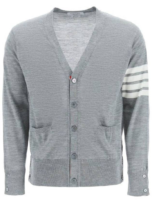 Men's Sustainable Classic Diagonal Wool Cardigan Pale Grey - THOM BROWNE - BALAAN 2