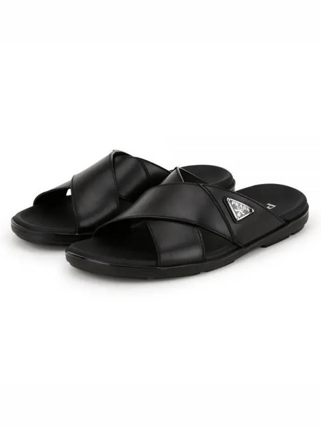 Crisscross Leather Slide Slippers Black - PRADA - BALAAN 2