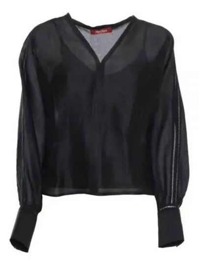 Leccio Ramie Gauze And Lace Blouse Black - MAX MARA - BALAAN 2