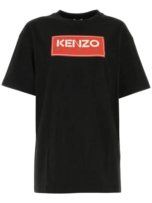 Paris Logo Oversized Cotton Short Sleeve T-Shirt Black - KENZO - BALAAN 1