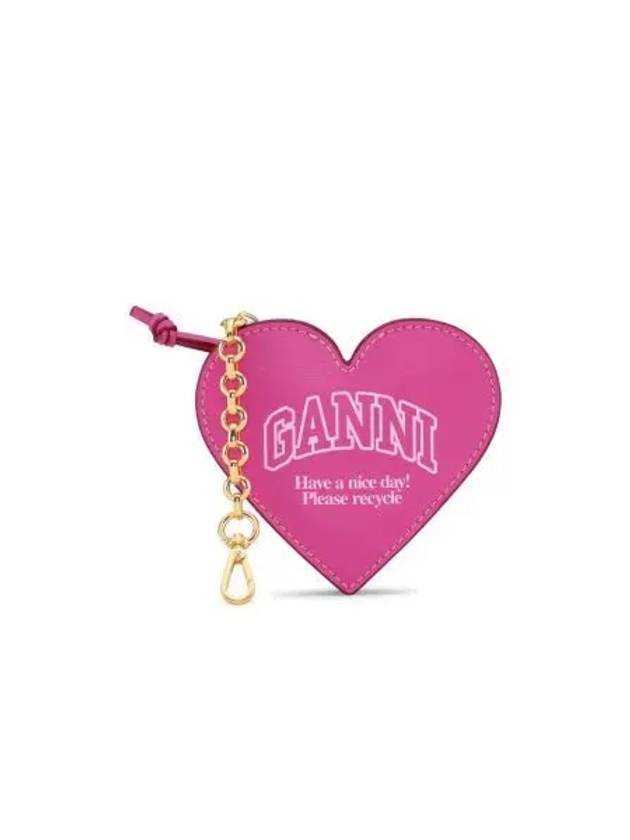 Funny Logo Heart Zipper Keyring Coin Purse Pink - GANNI - BALAAN 2