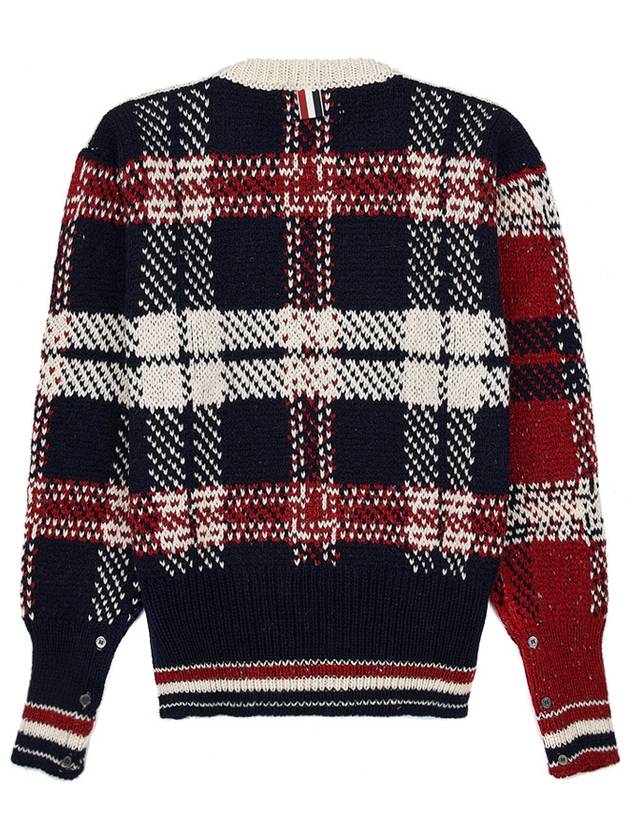 Tartan Check Jacquard Wool Mohair Knit Top Red Beige - THOM BROWNE - BALAAN 3