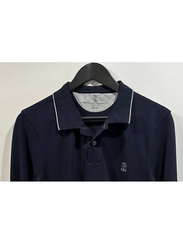 Logo Long Sleeve Polo Shirt Dark Navy - BRUNELLO CUCINELLI - BALAAN 4