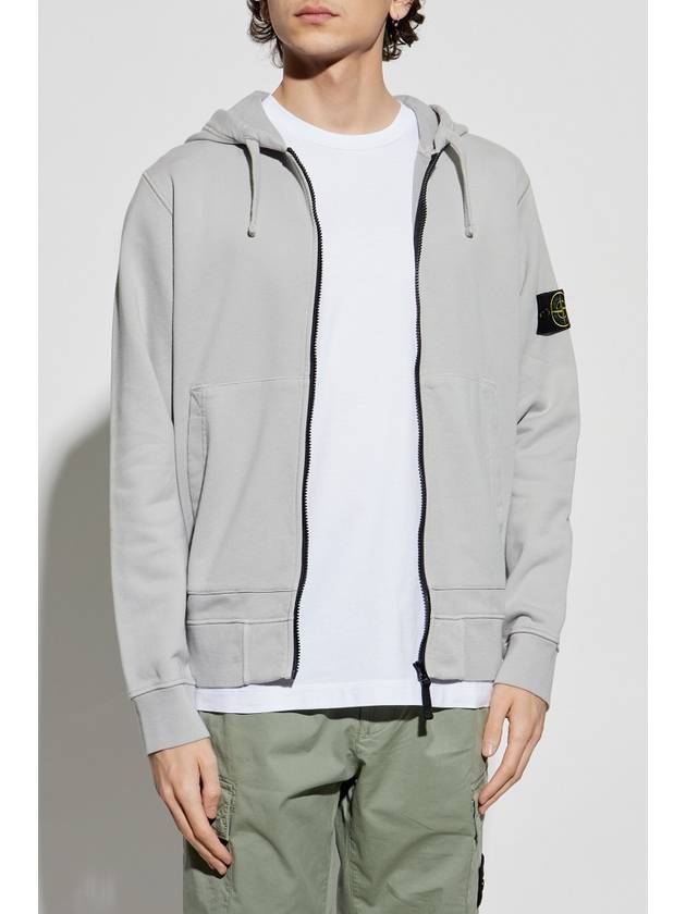 Organic Cotton Fleece Zip-Up Hoodie Grey - STONE ISLAND - BALAAN 3