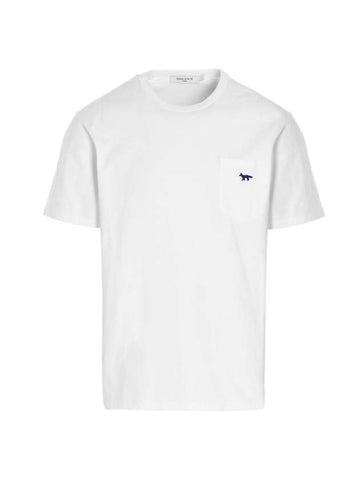 Navy Fox Patch Classic Pocket Short Sleeve T-Shirt White - MAISON KITSUNE - BALAAN 1