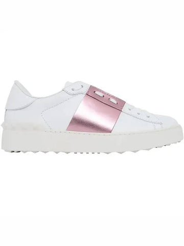 Hidden Strap Rockstud Low-Top Sneakers White Pink - VALENTINO - BALAAN 1