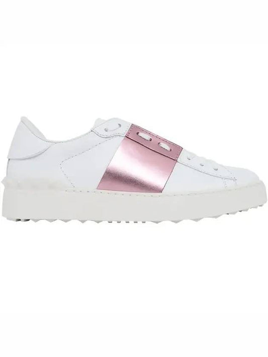 Hidden Strap Rockstud Low-Top Sneakers White Pink - VALENTINO - BALAAN.