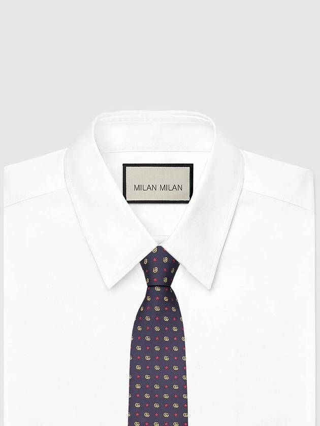 Men's Double G Star Silk Jacquard Tie Navy - GUCCI - BALAAN.