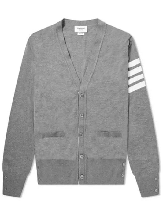 Men's Sustainable Classic Diagonal Wool Cardigan Pale Grey - THOM BROWNE - BALAAN 2