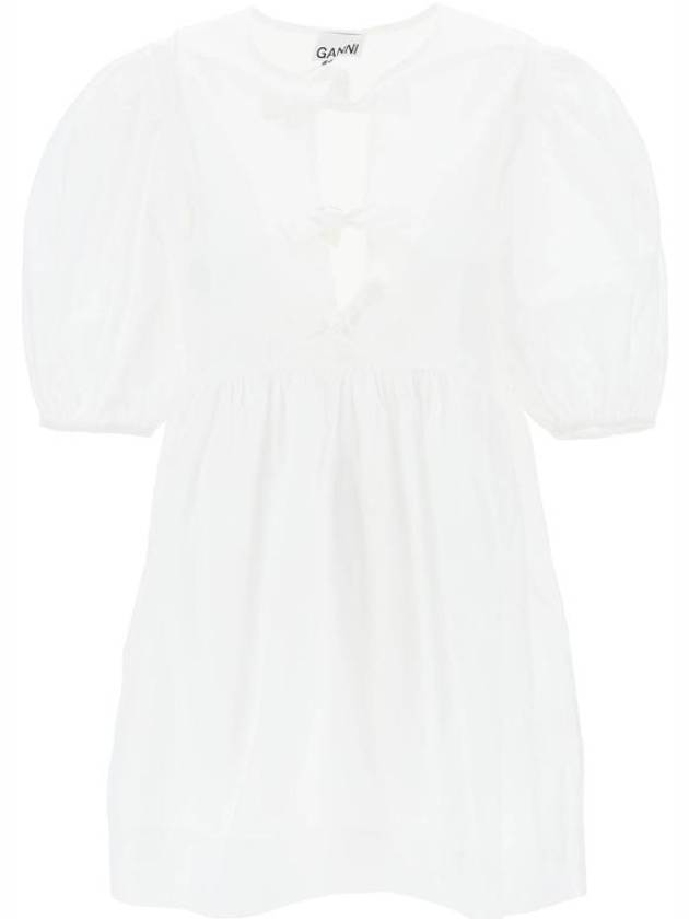 String Cotton Poplin Short Dress Bright White - GANNI - BALAAN 2