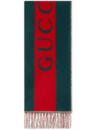 Web Motif Wool Muffler Green Red - GUCCI - BALAAN 1