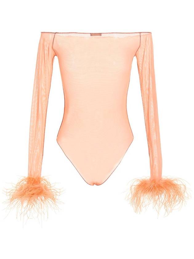 Oséree Feather Transparent Mesh Bodysuit - OSEREE - BALAAN 2