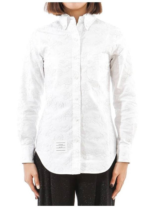 Women's Flower Embroidery Button Shirt White - THOM BROWNE - BALAAN 2
