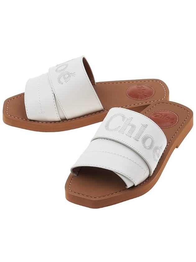 Woody Logo Leather Flat Slippers White - CHLOE - BALAAN 2