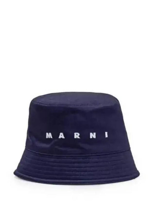 Embroidered Logo Cotton Bucket Hat Navy - MARNI - BALAAN 2