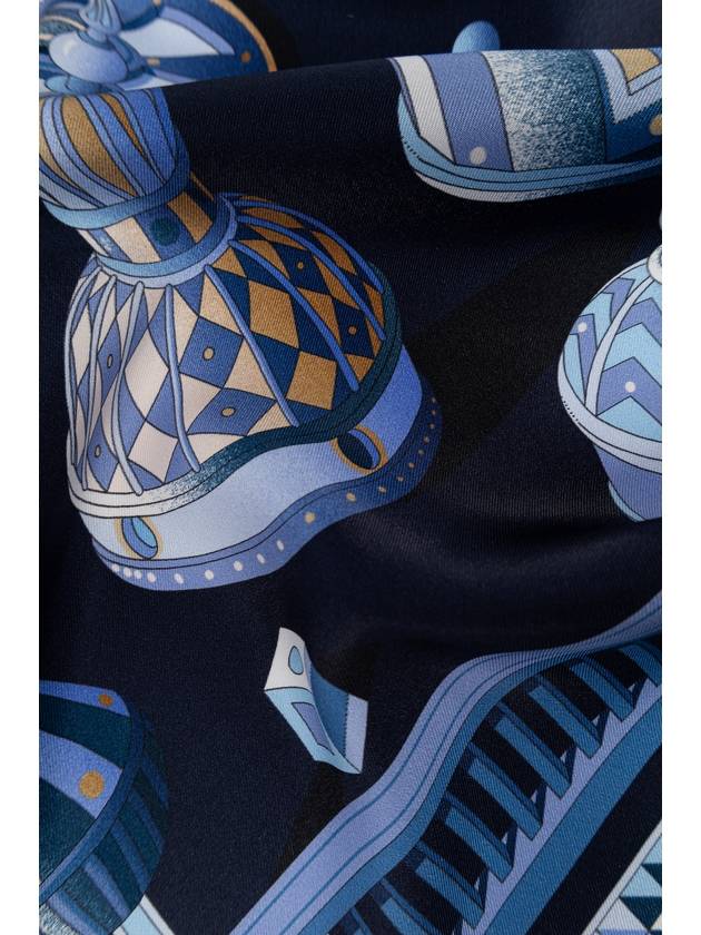 FERRAGAMO Silk Scarf With Print, Women's, Navy Blue - SALVATORE FERRAGAMO - BALAAN 3