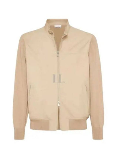 Knitted Sleeves Leather Jacket Beige - BRUNELLO CUCINELLI - BALAAN 2