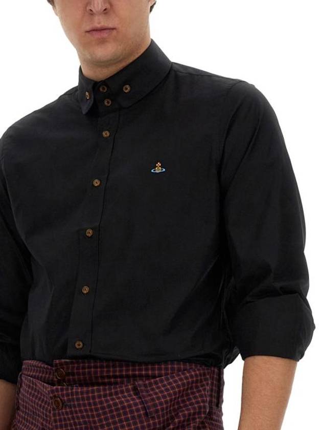 Men's Embroidered ORB Logo Long Sleeve Shirt Black - VIVIENNE WESTWOOD - BALAAN 5