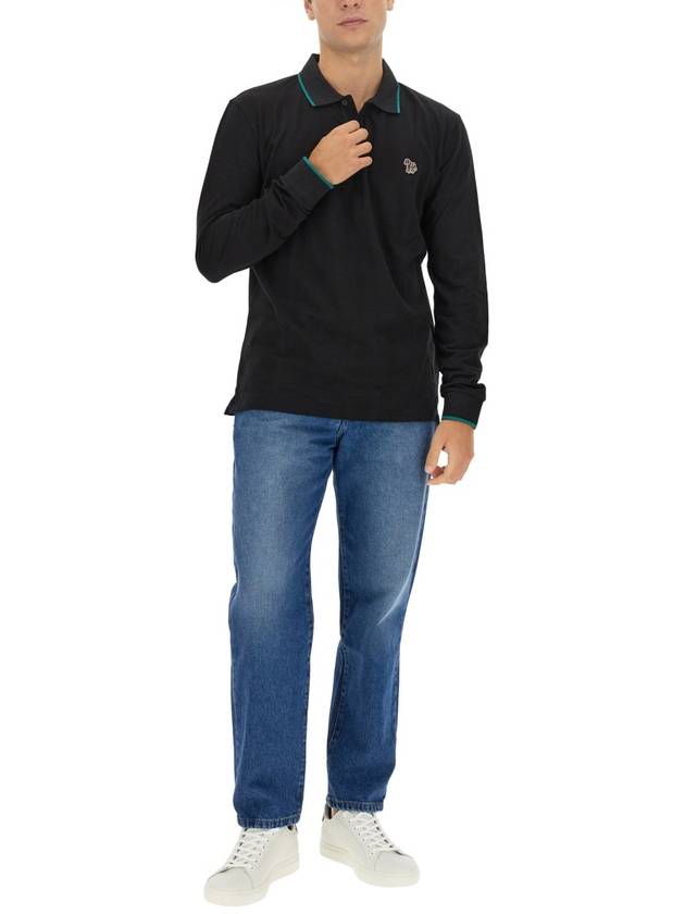 Zebra Patch Regular Fit Long Sleeve Polo Shirt Black - PAUL SMITH - BALAAN 3