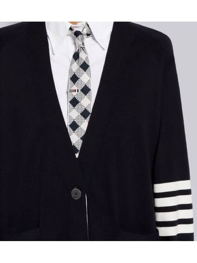 Stitched Cotton 4 Bar Cardigan Navy - THOM BROWNE - BALAAN 4