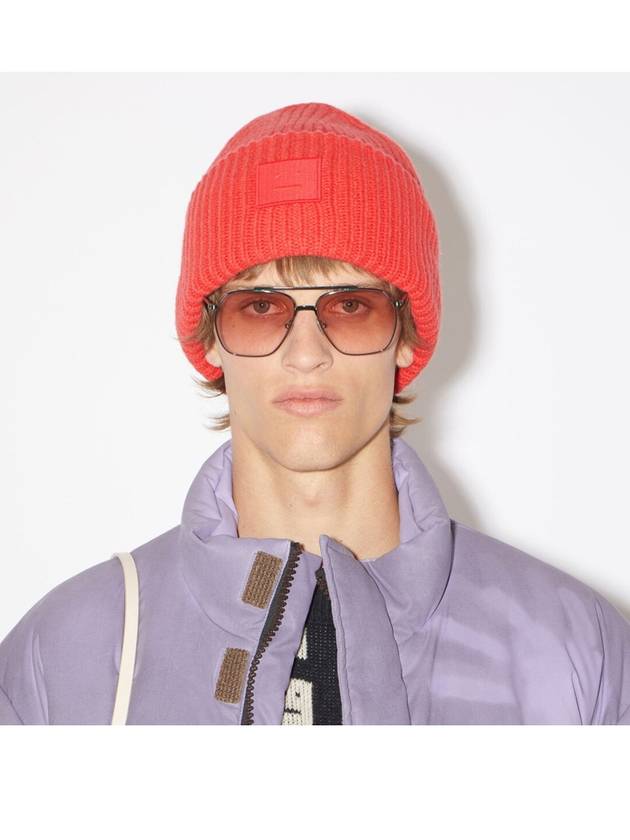 Face Patch Ribbed Wool Beanie Red - ACNE STUDIOS - BALAAN 7