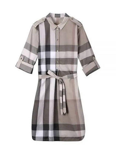 Check Canvas Midi Dress Pale Stone - BURBERRY - BALAAN 2