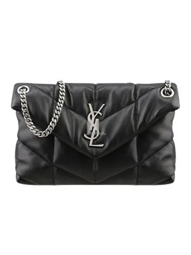 Puffer Quilted Lambskin Small Chain Shoulder Bag Black - SAINT LAURENT - BALAAN 2