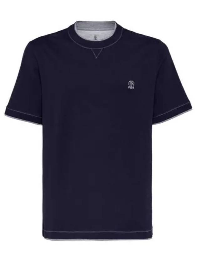 Embroidery Logo Short Sleeve T-Shirt Dark Blue - BRUNELLO CUCINELLI - BALAAN 2