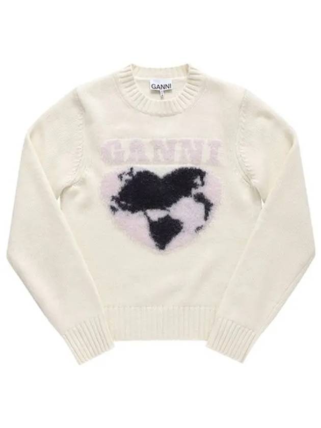 Heart Intarsia Knit Top Egret - GANNI - BALAAN 2