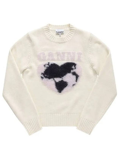 Heart Intarsia Knit Top Egret - GANNI - BALAAN 2