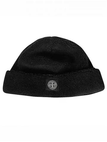 Logo Patch Wool Beanie Black - STONE ISLAND - BALAAN 1