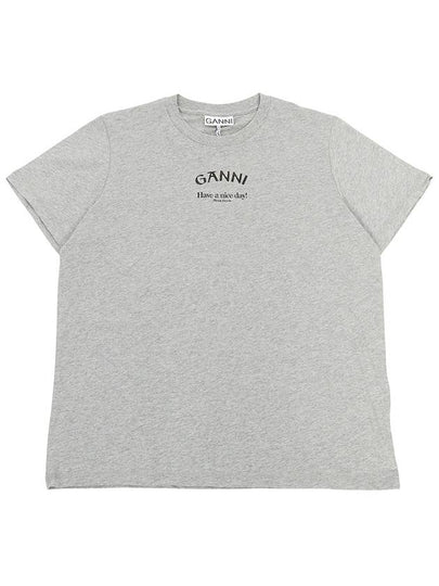 Logo Print Short Sleeve T-Shirt Grey - GANNI - BALAAN 2