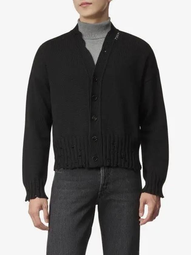 Embroidered Logo Distressed Cardigan Black - MARNI - BALAAN 2