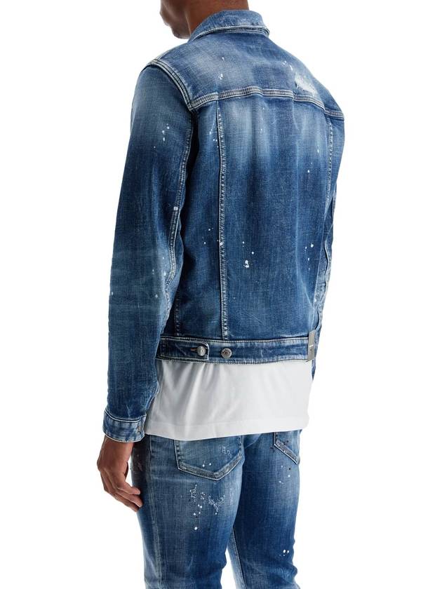 navy blue vintage look cotton denim jacket - DSQUARED2 - BALAAN 3