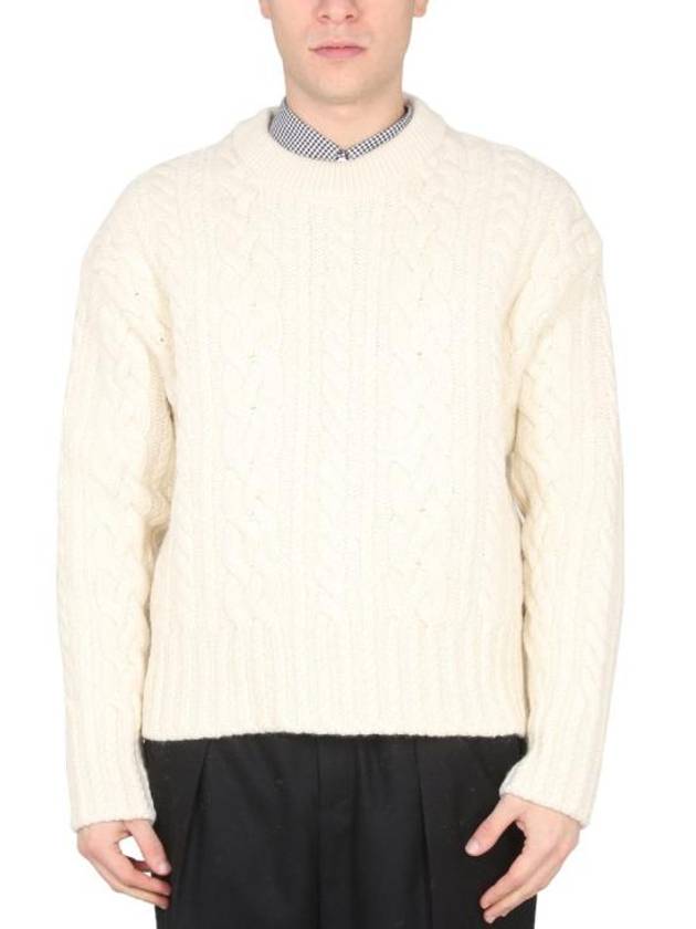 Cable Crew Neck Wool Knit Top Offwhite - AMI - BALAAN 2