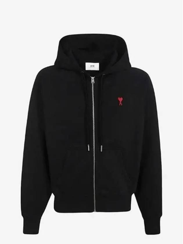 Small Heart Logo Cotton Zip Up Hoodie Black - AMI - BALAAN 2