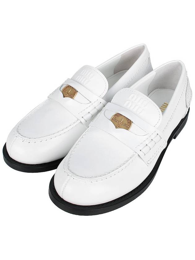 Brushed Leather Penny Loafers White - MIU MIU - BALAAN 3