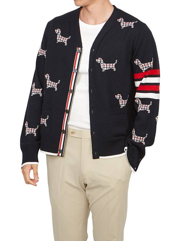 Hector 4 Bar V Neck Wool Cardigan Navy - THOM BROWNE - BALAAN 6