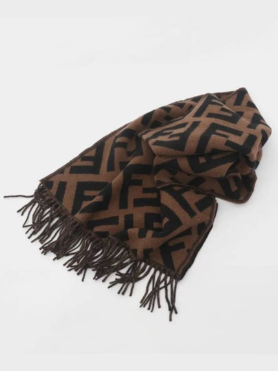 FF Motif Fringe Cashmere Scarf Brown - FENDI - BALAAN 2