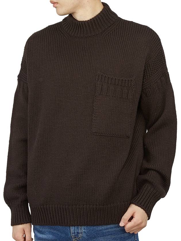 Men's Mock Neck Wool Knit Top Brown - TEN C - BALAAN 6