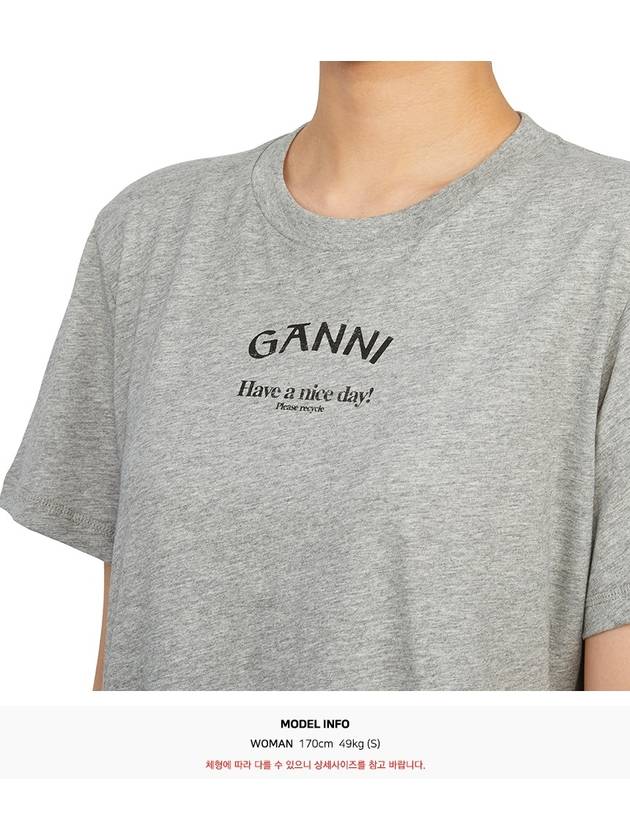 Logo Print Short Sleeve T-Shirt Grey - GANNI - BALAAN 9