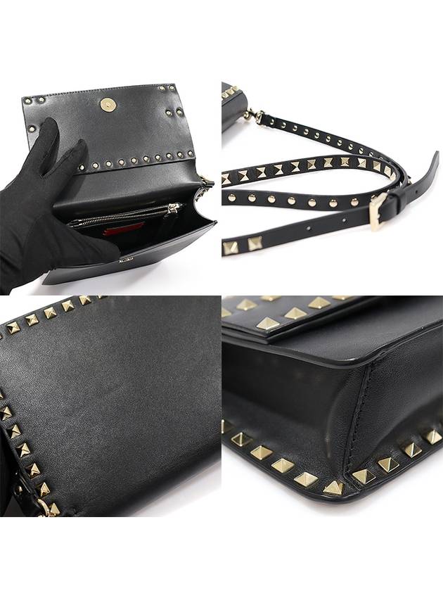 UW2B0E86BOL Black Calfskin Gold Rockstud Clutch Crossbody Bag - VALENTINO - BALAAN 6