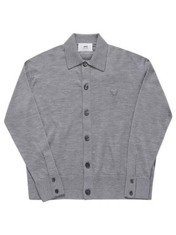 De Coeur Logo Wool Cardigan Heather Grey - AMI - BALAAN 1