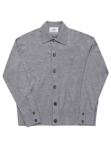 De Coeur Logo Wool Cardigan Heather Grey - AMI - BALAAN 1