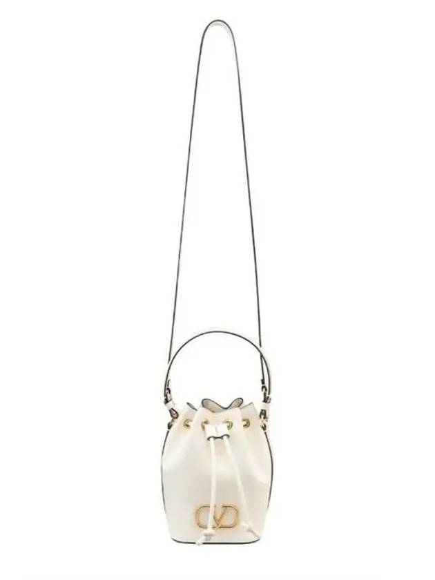 Signature V Logo Leather Small Bucket Bag White - VALENTINO - BALAAN 5